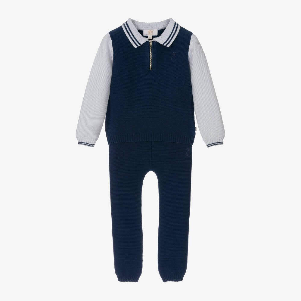 Caramelo Kids - Boys Blue Cotton Knit Trousers Set | Childrensalon