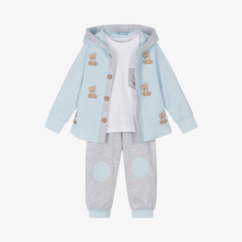 Caramelo Kids - Boys Blue Cotton Teddy Tracksuit Set | Childrensalon