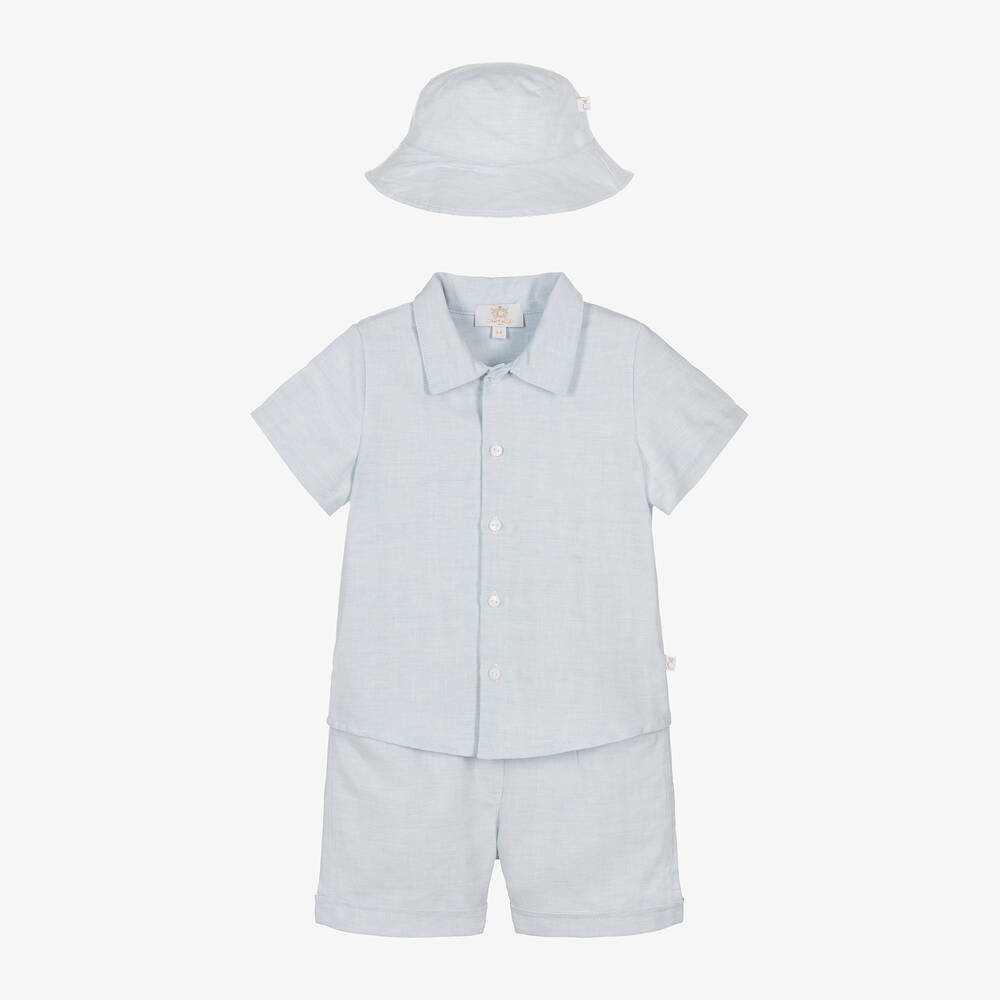 Shop Caramelo Boys Blue Linen & Cotton Shorts Set