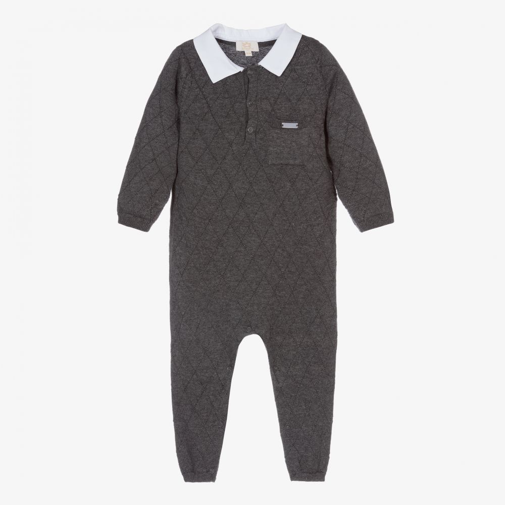 Caramelo Kids - Boys Grey Knitted Babysuit | Childrensalon