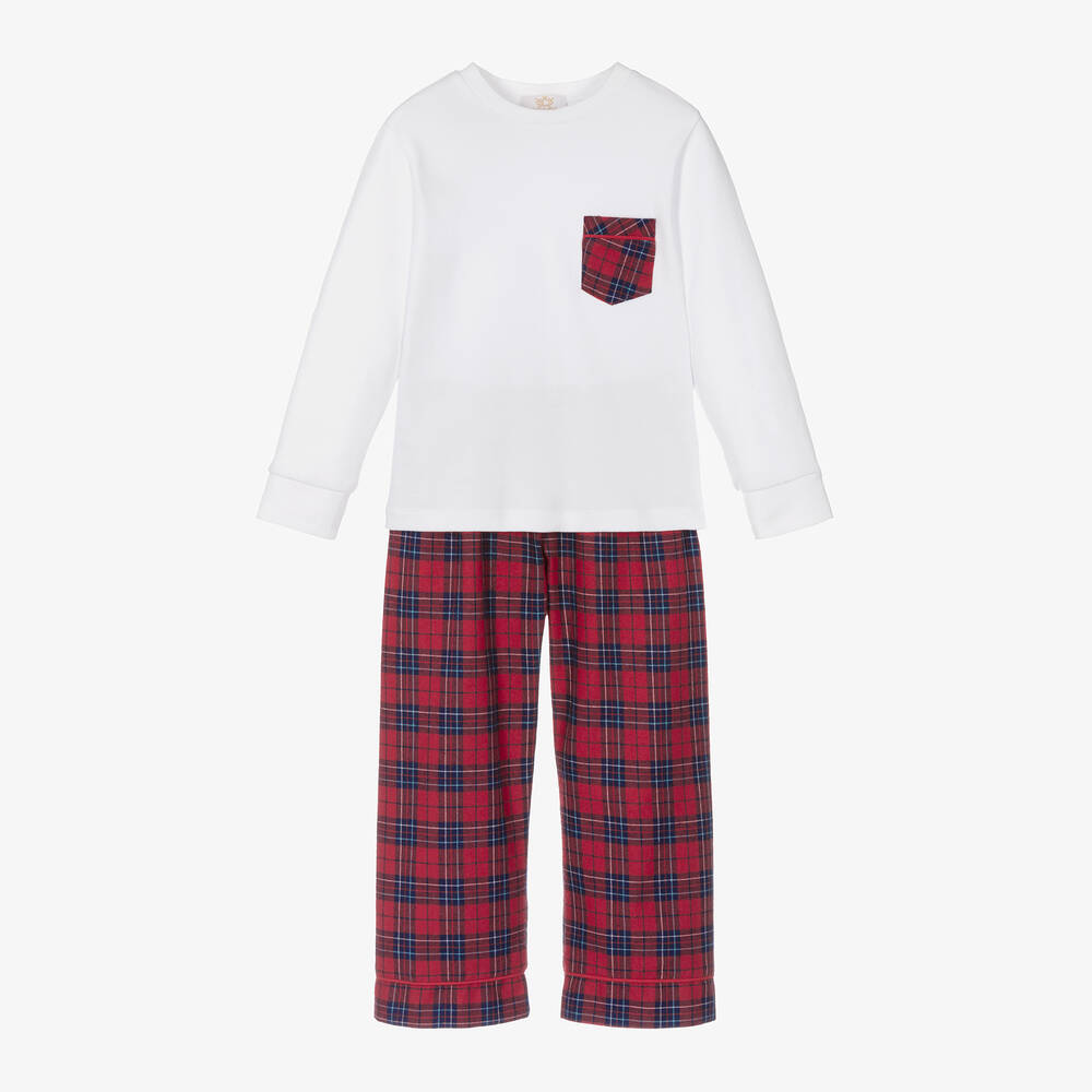 Caramelo Kids - Boys Red Tartan Check Cotton Pyjamas | Childrensalon