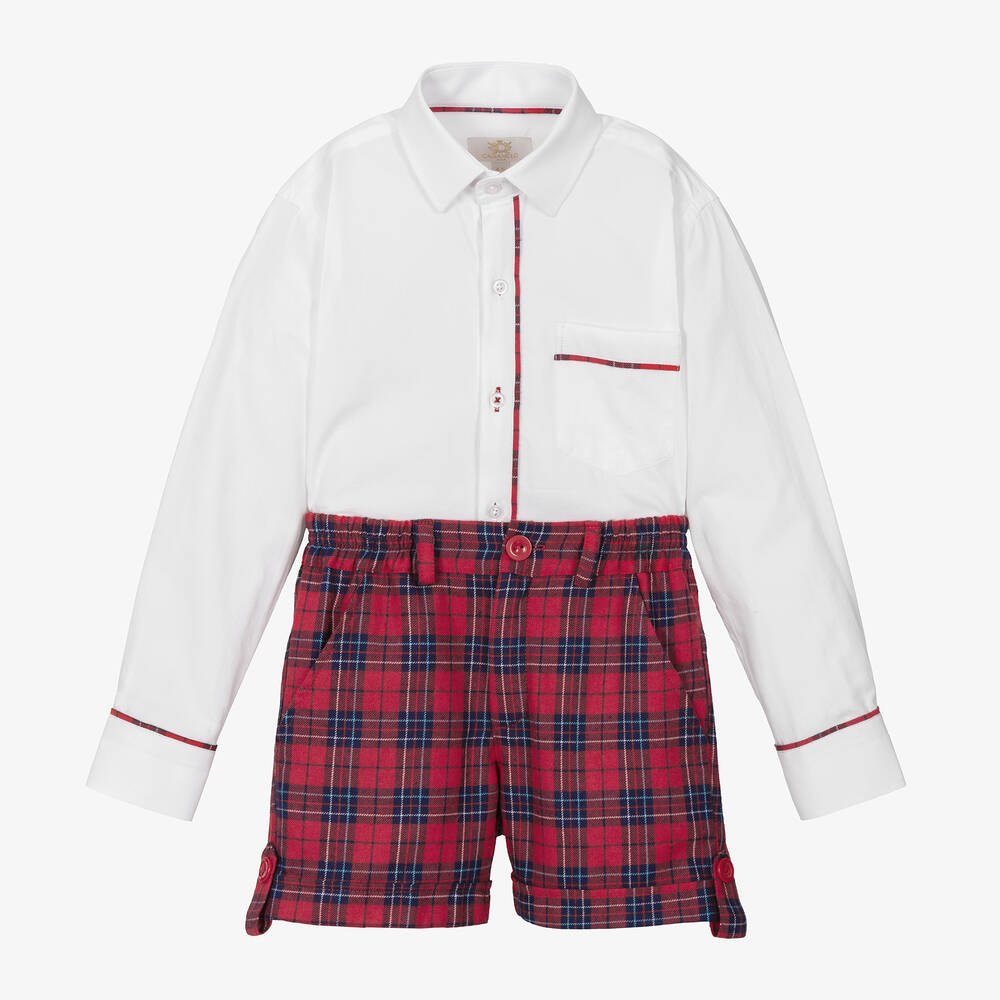 Caramelo Kids - Boys Red Tartan Cotton Shorts Set | Childrensalon