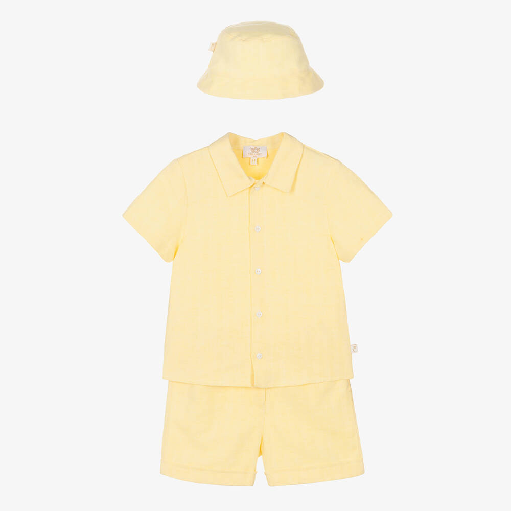 Shop Caramelo Boys Yellow Linen & Cotton Shorts Set