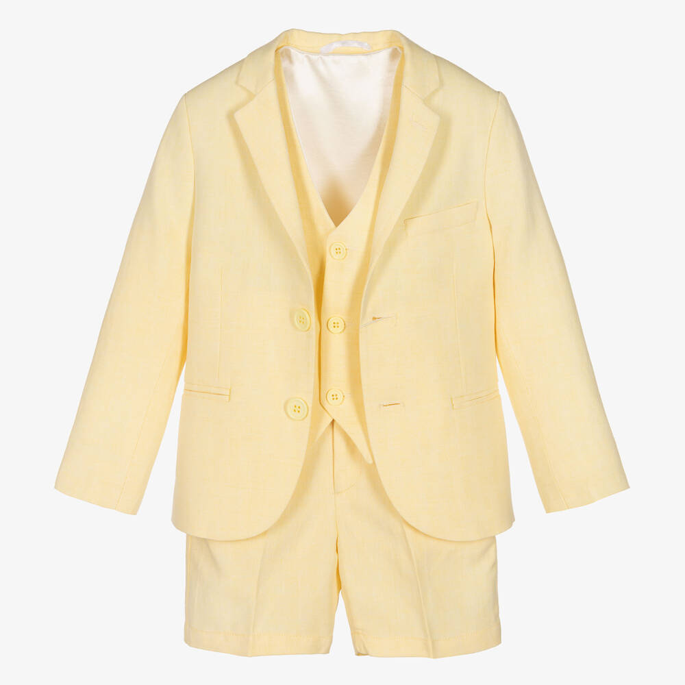 Caramelo Kids - Boys Yellow Linen & Cotton Shorts Suit | Childrensalon