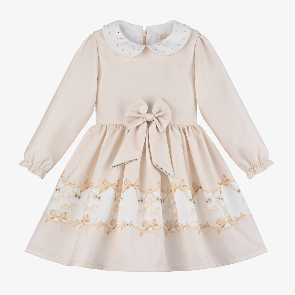 Caramelo Kids - Girls Beige Diamanté Carousel Dress | Childrensalon