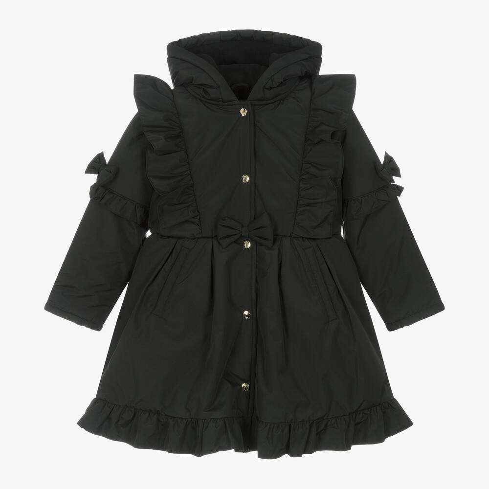 Caramelo Kids' Girls Black Hooded Bow Coat