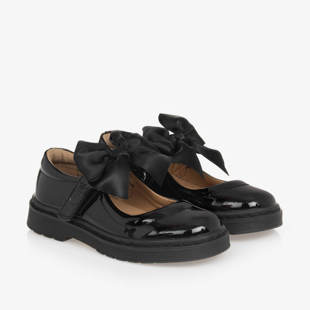 Caramelo Kids - Girls Black Patent Bow Shoes | Childrensalon