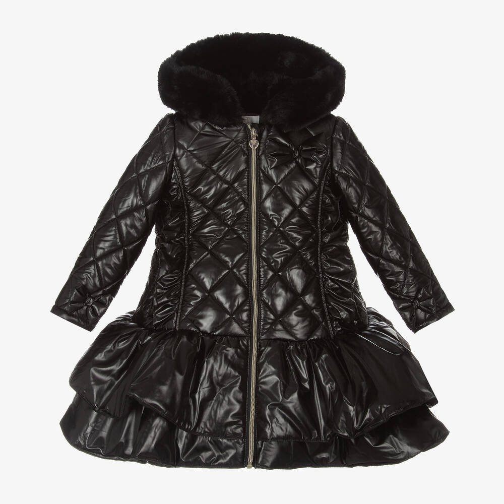 Caramelo Kids - Girls Black Quilted Hooded Coat | Childrensalon