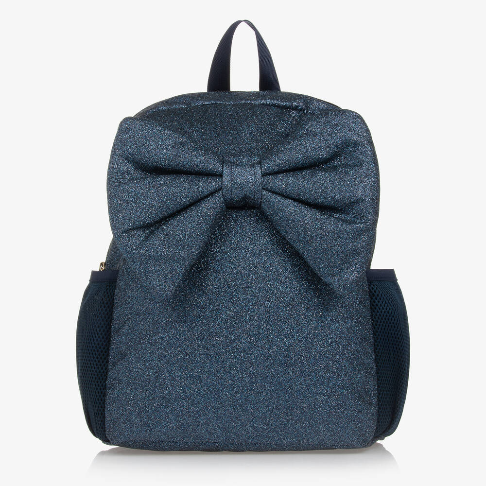 Caramelo Kids - Girls Blue Glitter Bow Backpack (35cm) | Childrensalon