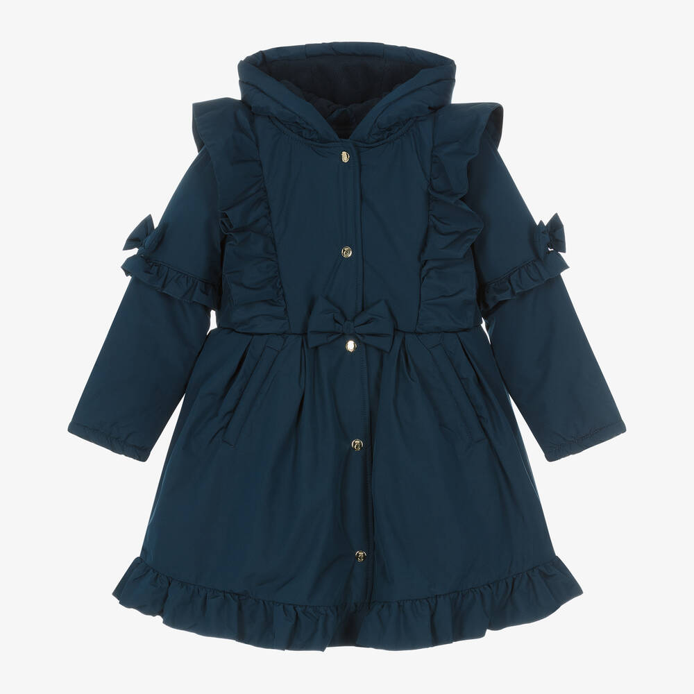 Caramelo Kids' Girls Blue Hooded Bow Coat