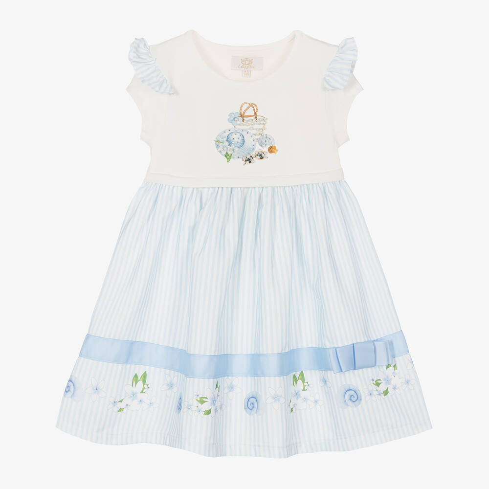 Caramelo Kids - Girls Blue & Ivory Striped Dress | Childrensalon