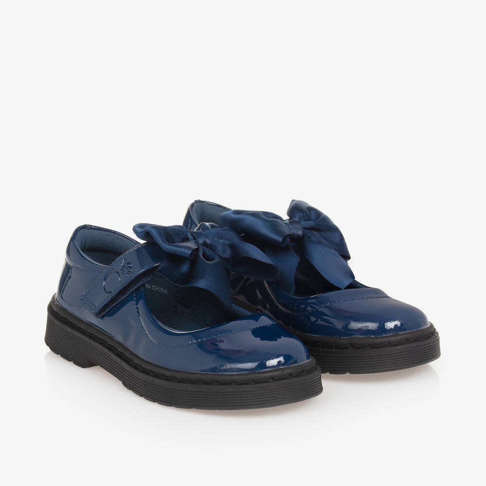 Caramelo Kids - Girls Blue Patent Bow Shoes | Childrensalon