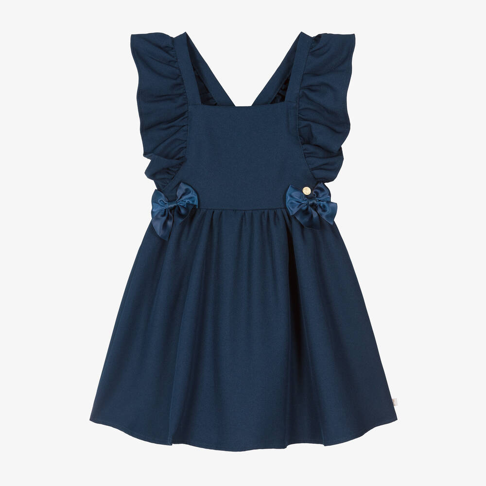 Caramelo Kids - Girls Blue Ruffle Pinafore Dress | Childrensalon