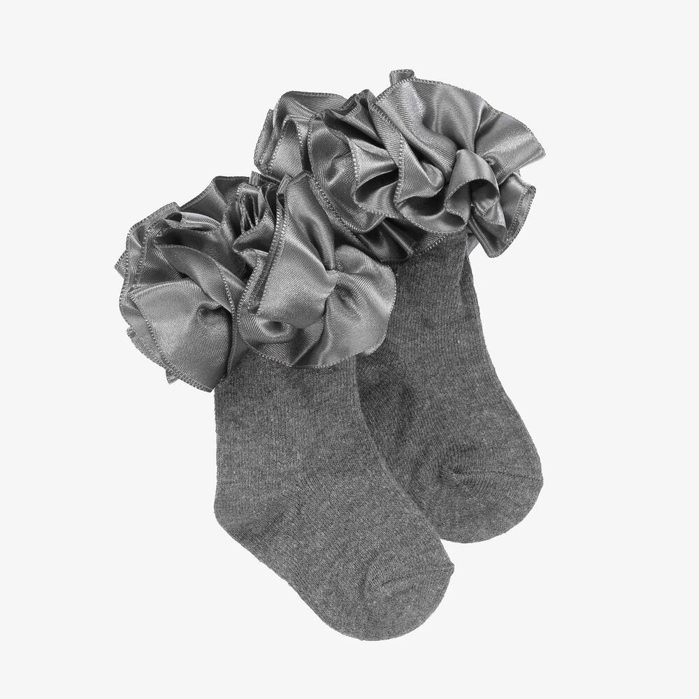 Caramelo Kids - Girls Grey Cotton Socks | Childrensalon