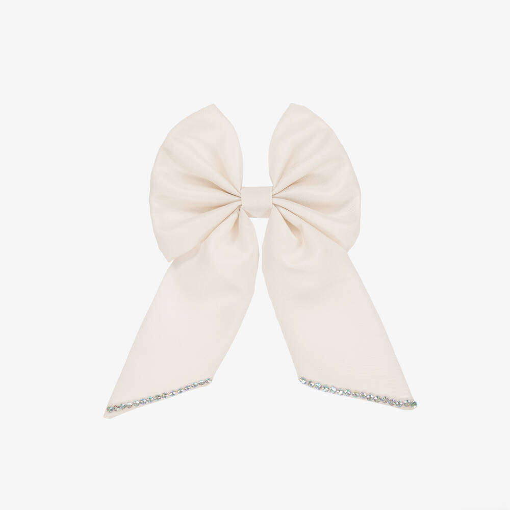 Caramelo Kids - Girls Ivory Bow Hair Clip (12cm) | Childrensalon