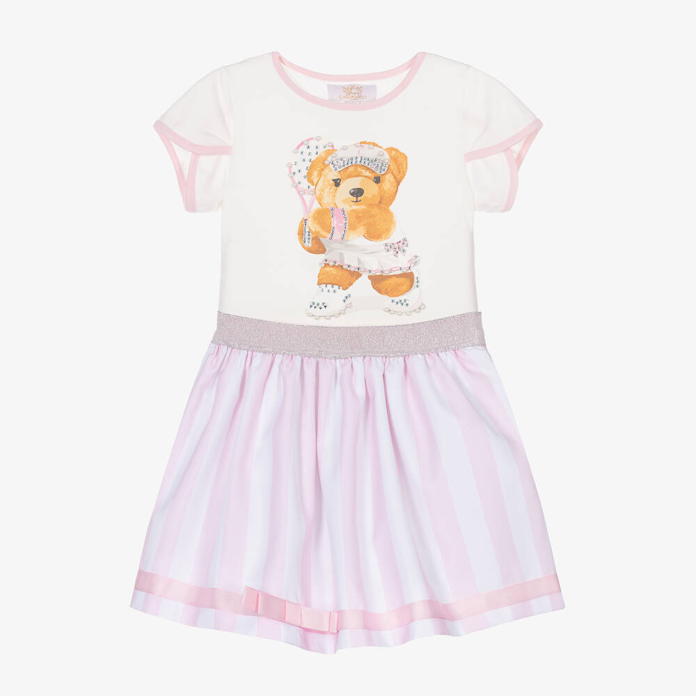 Caramelo Kids - Girls Ivory & Pink Teddy Skirt Set | Childrensalon