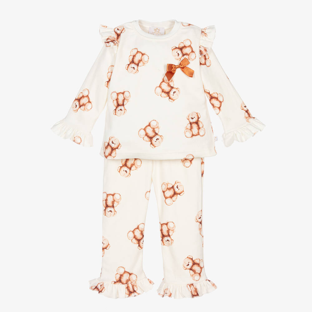 Caramelo Kids - Girls Ivory Teddy Bear Pyjamas | Childrensalon