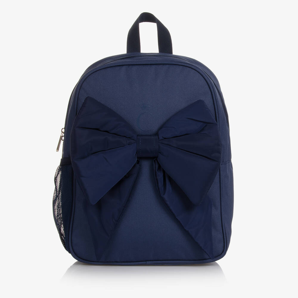 Caramelo Kids - Girls Navy Blue Bow Backpack (35cm) | Childrensalon