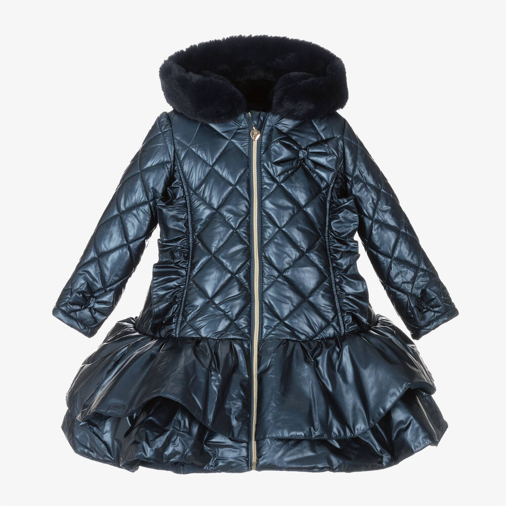 Caramelo Kids - Girls Navy Blue Quilted Hooded Coat | Childrensalon
