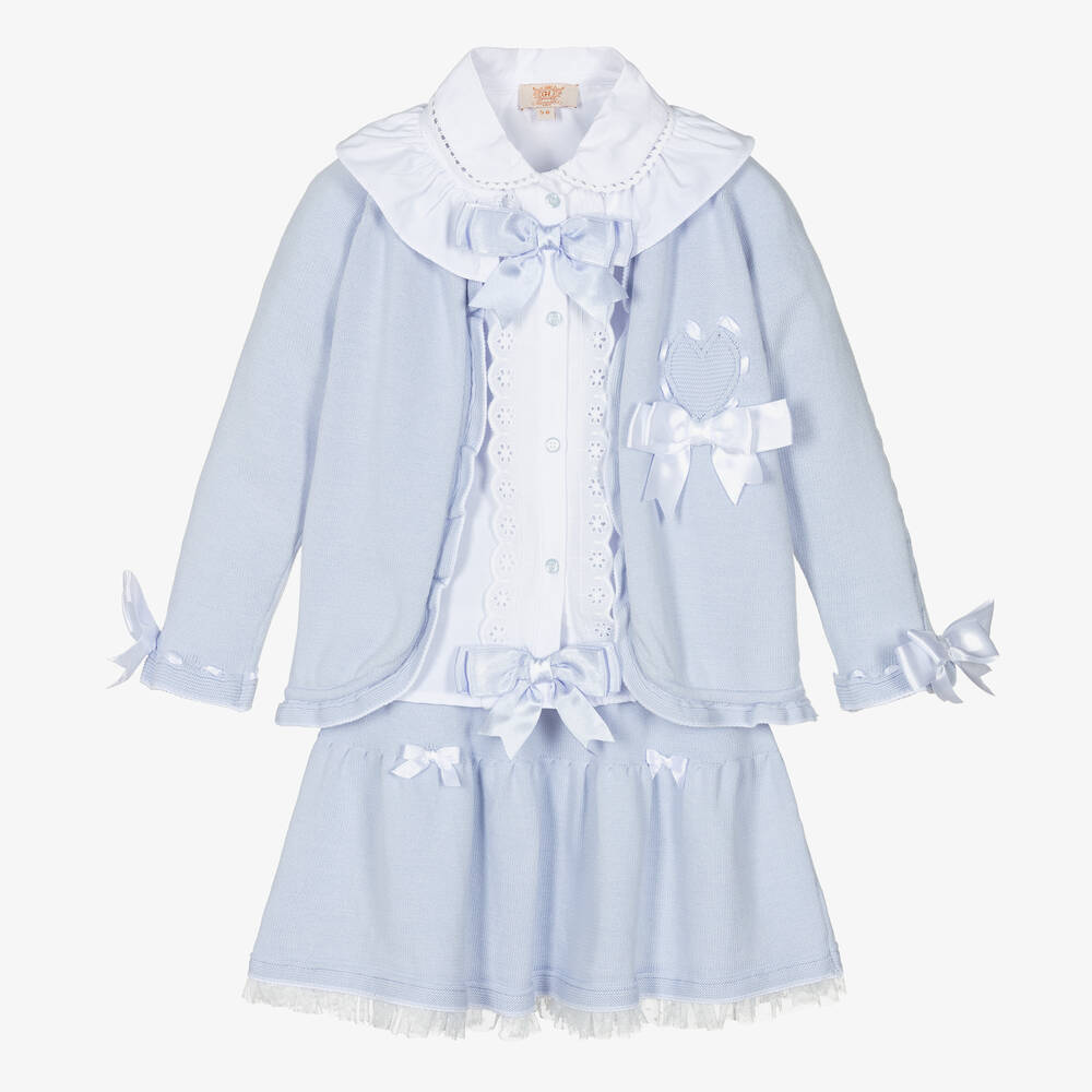 Caramelo Kids - Girls Pale Blue Knitted Skirt Set | Childrensalon