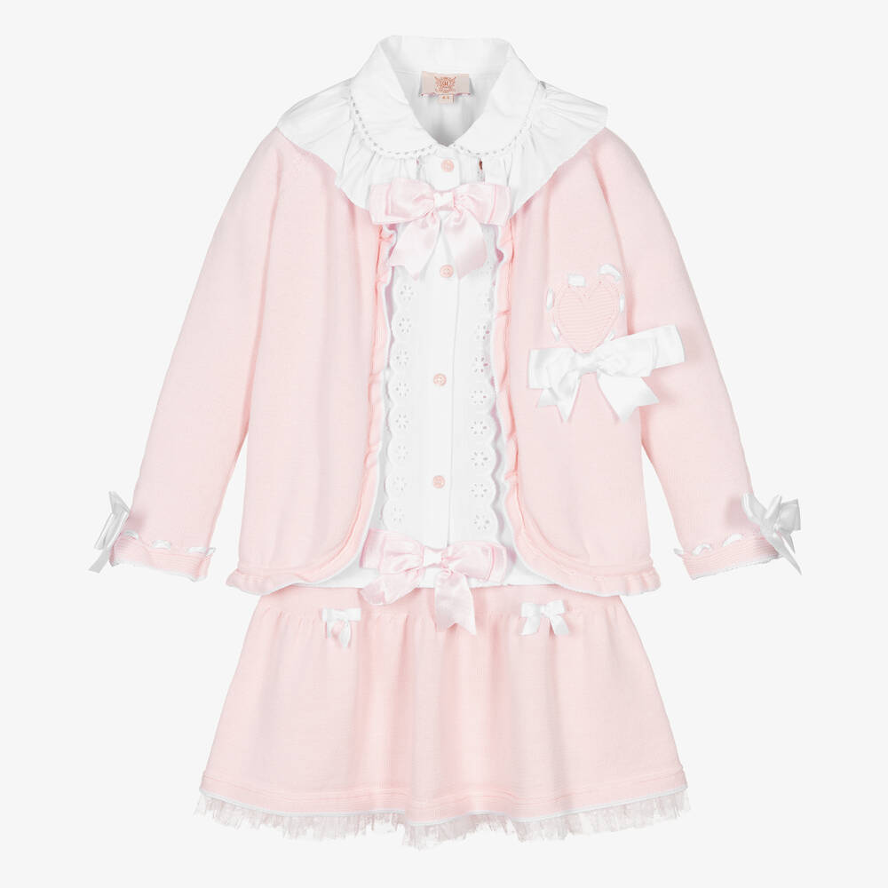 Caramelo Kids - Girls Pale Pink Knitted Skirt Set | Childrensalon