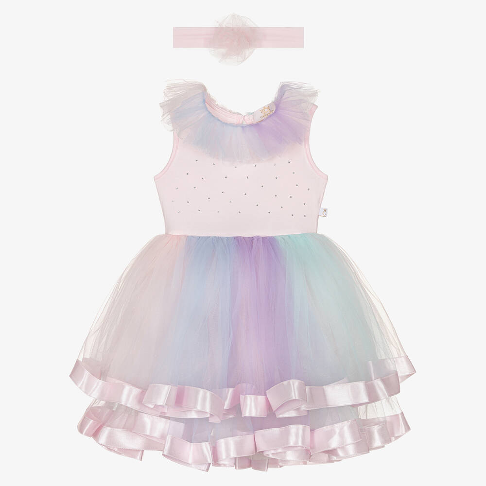 Caramelo Kids - Girls Pastel Rainbow Tulle Dress | Childrensalon