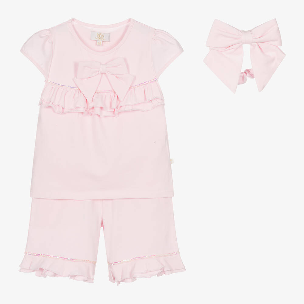 Caramelo Kids - Girls Pink Cotton Sequin Shorts Set | Childrensalon