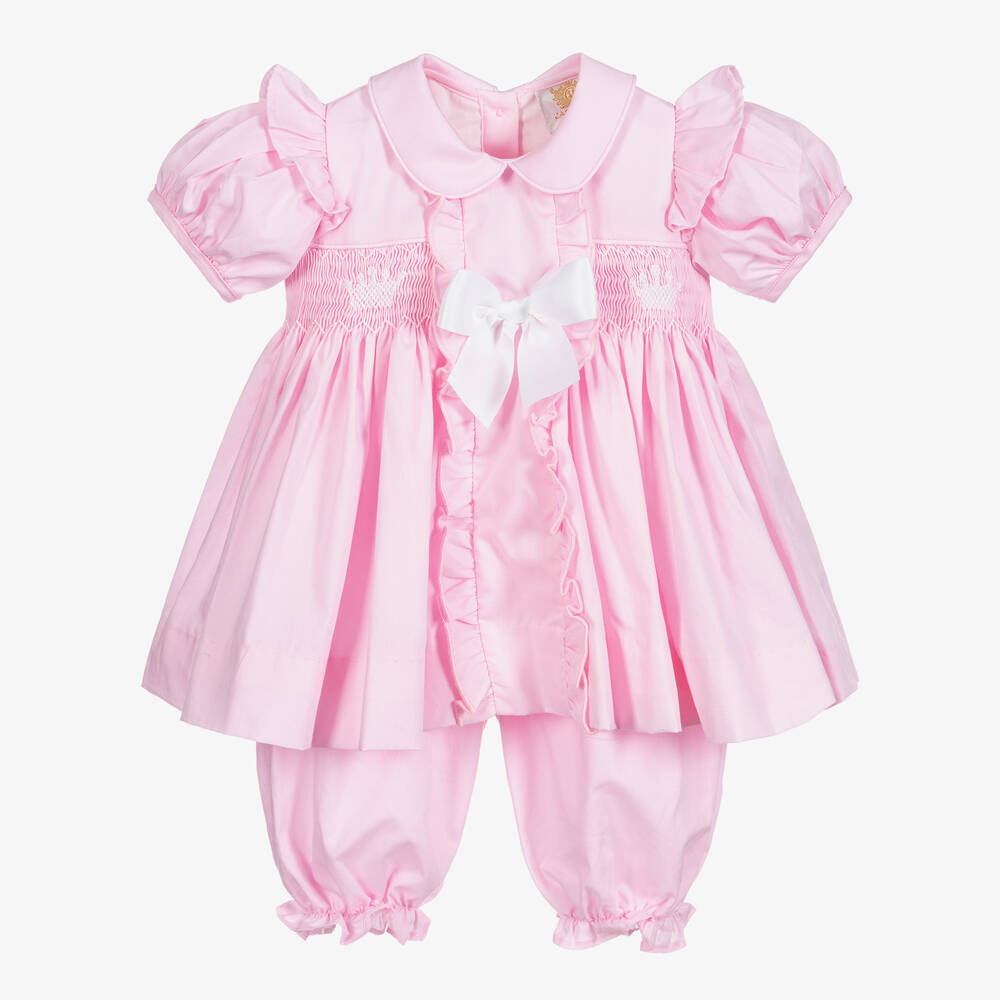 Caramelo Kids - Girls Pink Cotton Smocked Dress | Childrensalon