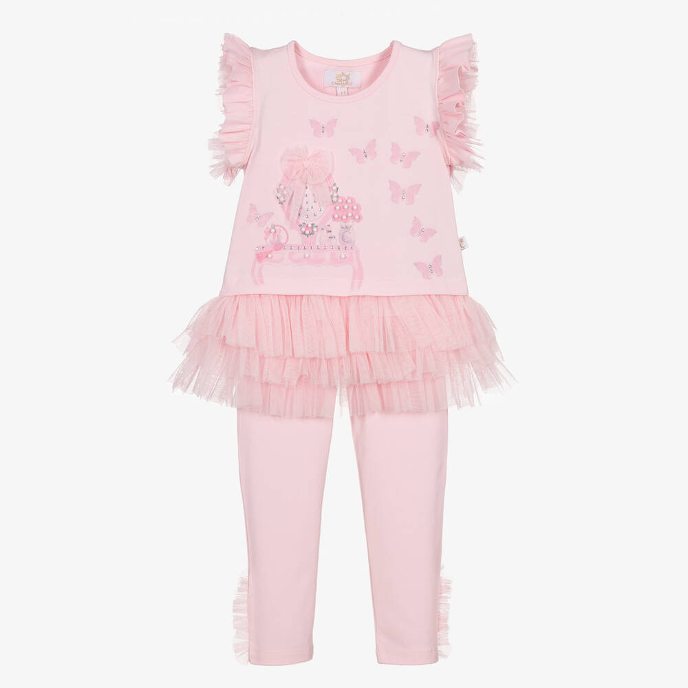 Caramelo Kids - Girls Pink Cotton Vanity Leggings Set | Childrensalon