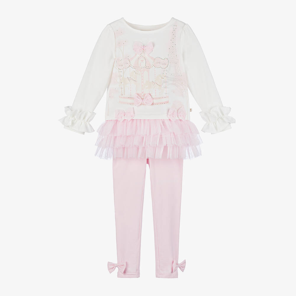 Caramelo Kids - Girls Pink Diamanté Carousel Leggings Set | Childrensalon