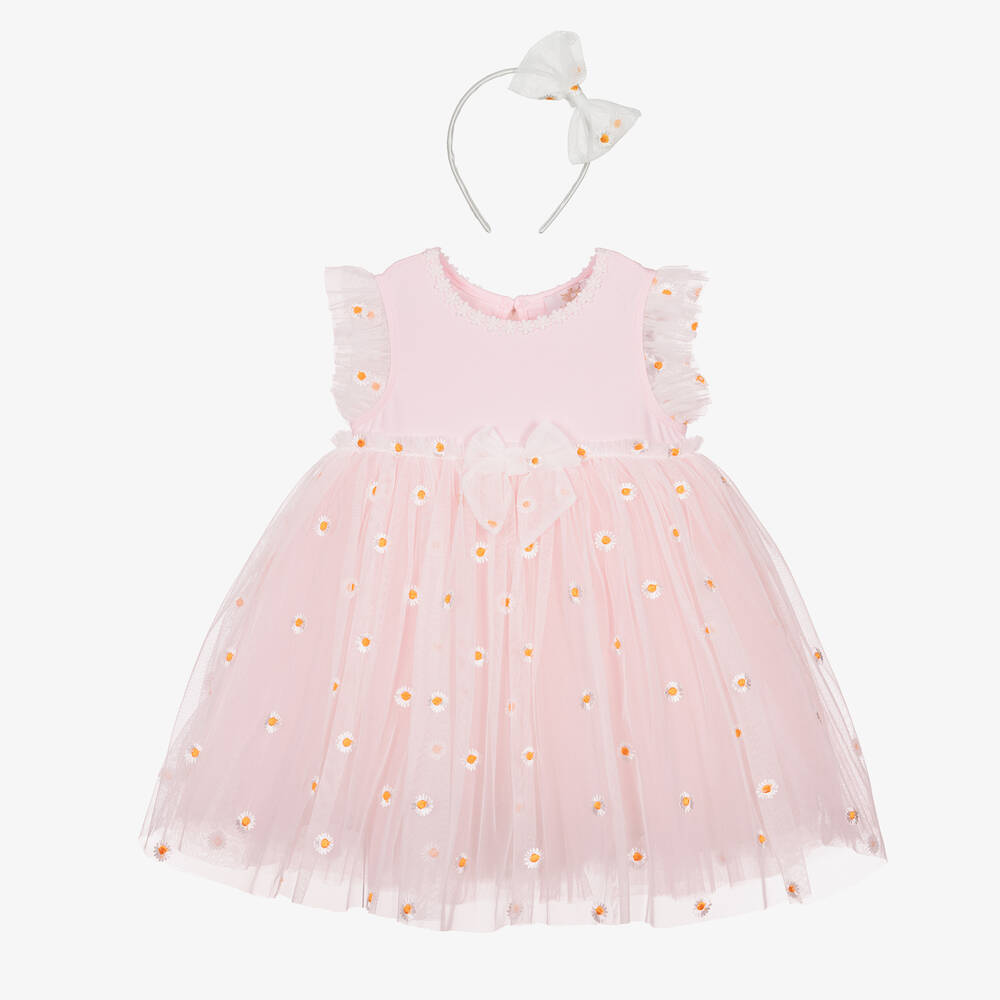 Caramelo Kids' Girls Pink Embroidered Tulle Dress Set