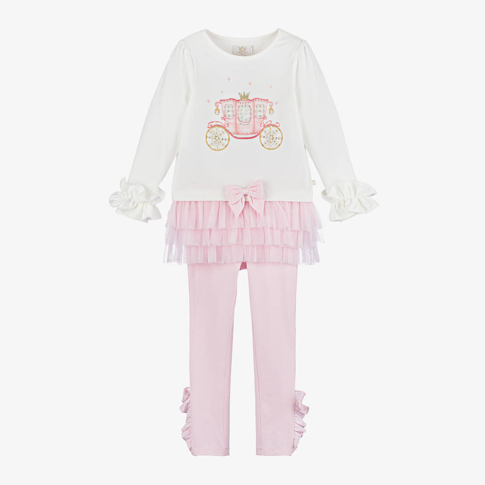 Caramelo Kids - Girls Pink & Ivory Cotton Leggings Set | Childrensalon