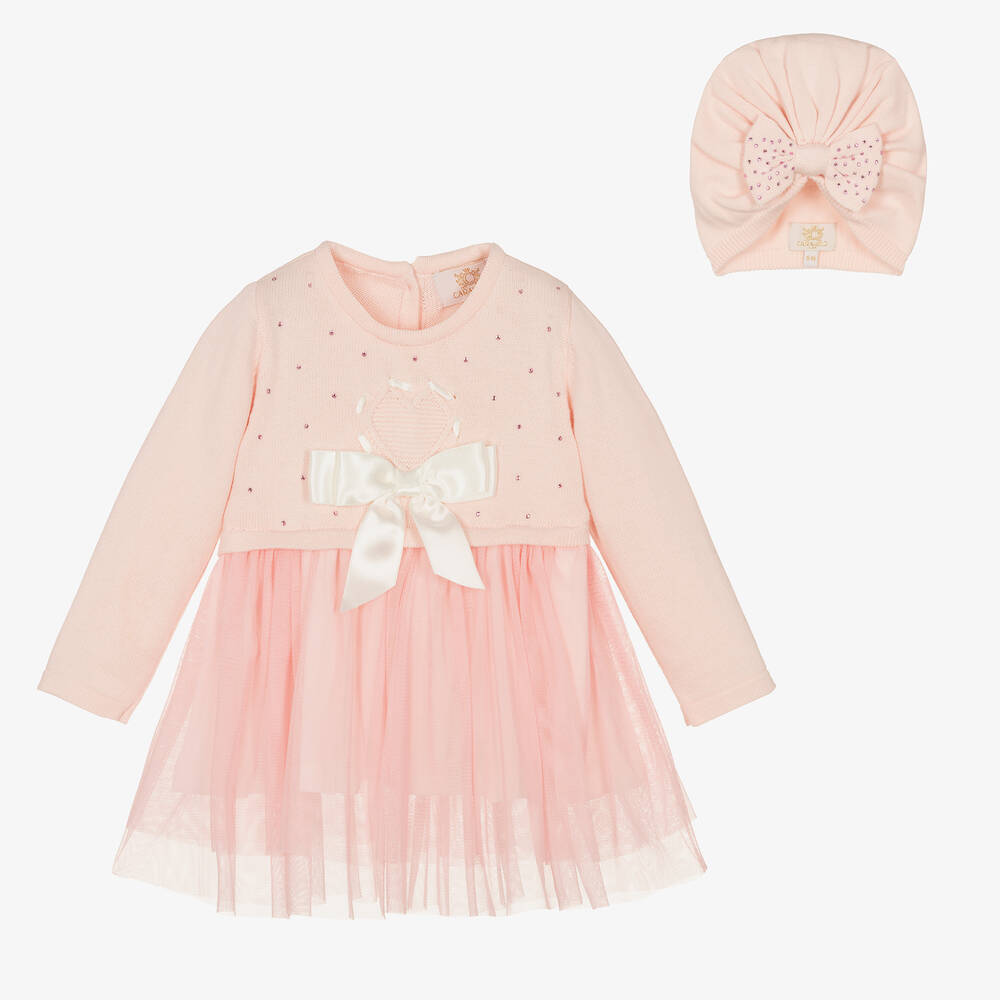 Caramelo Kids - Girls Pink Knitted Dress Set | Childrensalon