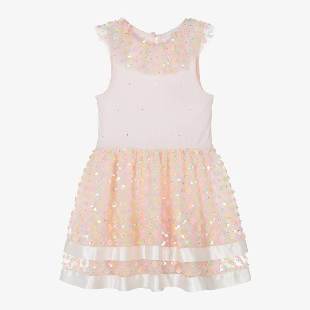 Caramelo Kids - Girls Pink Rainbow Sequin & Diamanté Dress | Childrensalon