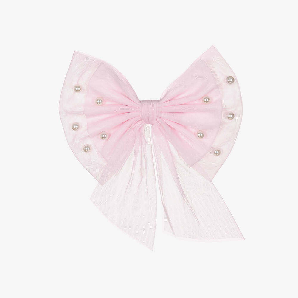 Caramelo Kids - Girls Pink Tulle Bow Hair Clip (16cm) | Childrensalon