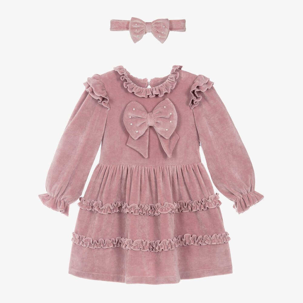 Caramelo Kids - Girls Pink Velour Dress | Childrensalon