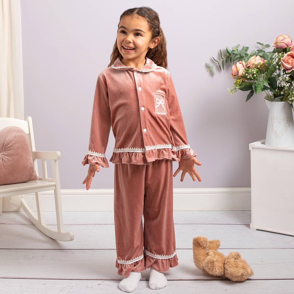 Caramelo Kids - Girls Pink Velour Pyjamas | Childrensalon
