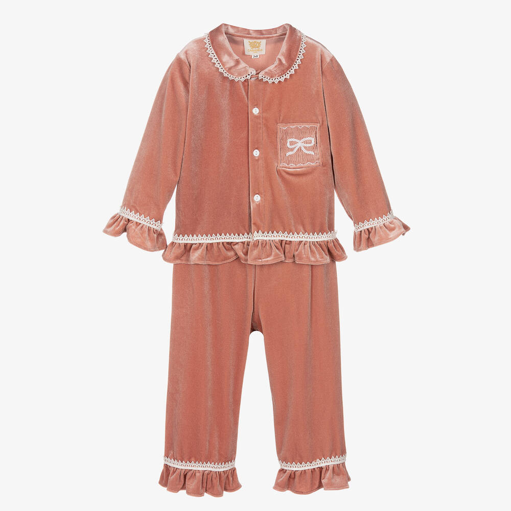 Caramelo Kids - Girls Pink Velour Pyjamas  | Childrensalon