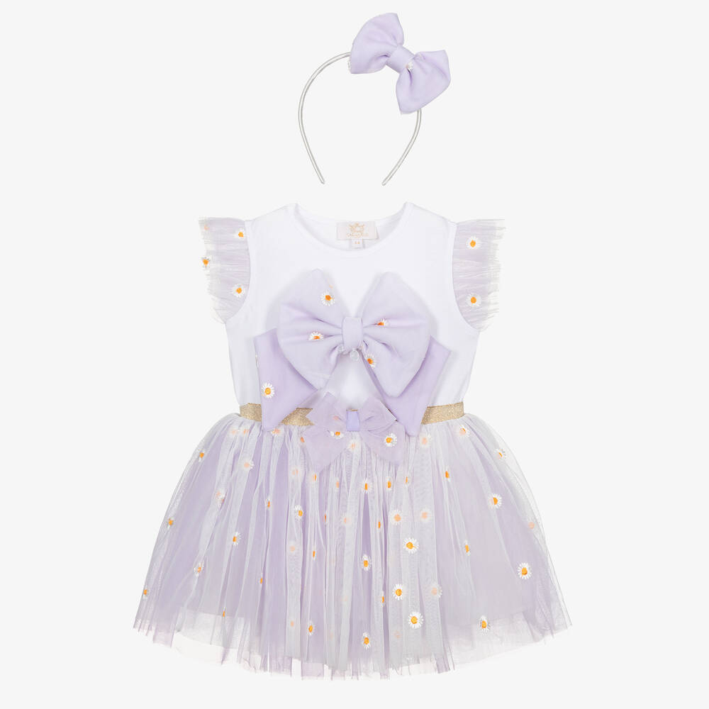 Caramelo Kids - Girls Purple Daisy Tulle Skirt Set | Childrensalon