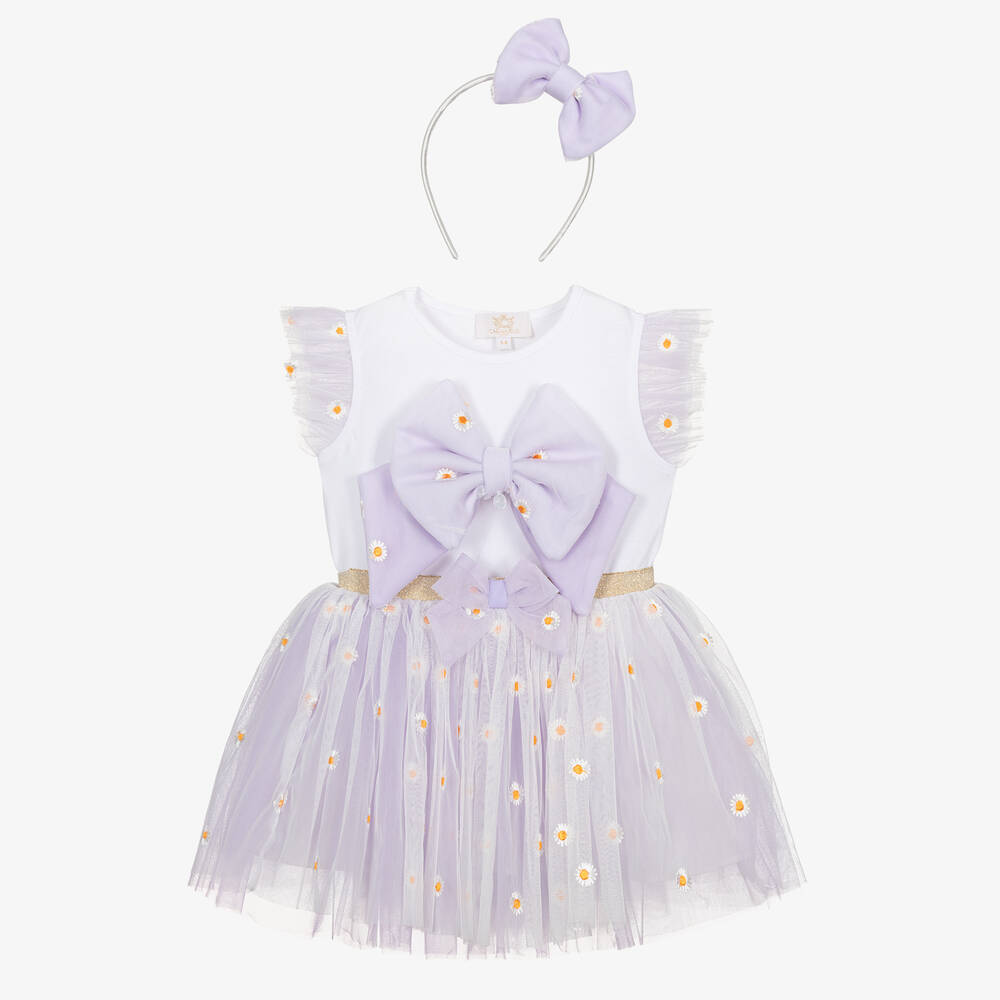 Caramelo Kids' Girls Purple Daisy Tulle Skirt Set