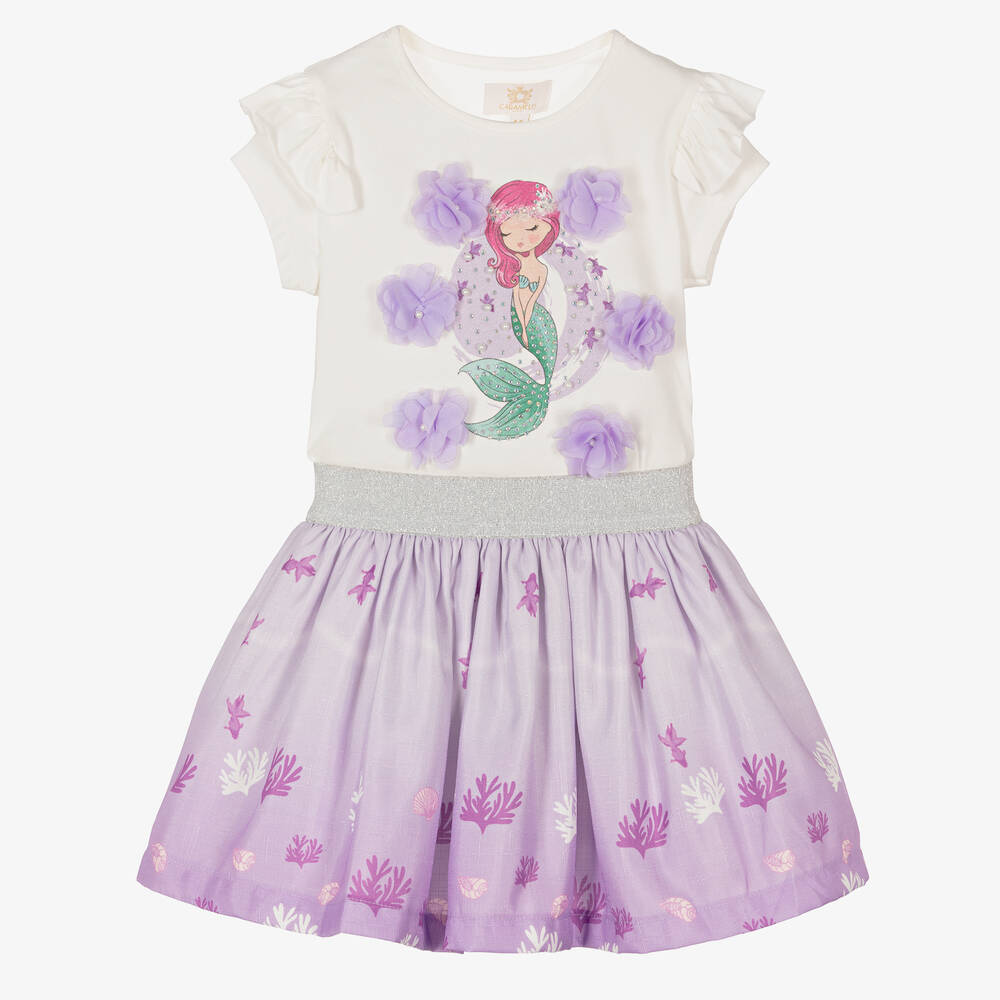 Caramelo Kids - Girls Purple & White Mermaid Skirt Set | Childrensalon