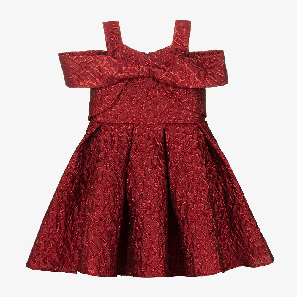 Caramelo Kids - Girls Red Satin Jacquard Dress | Childrensalon