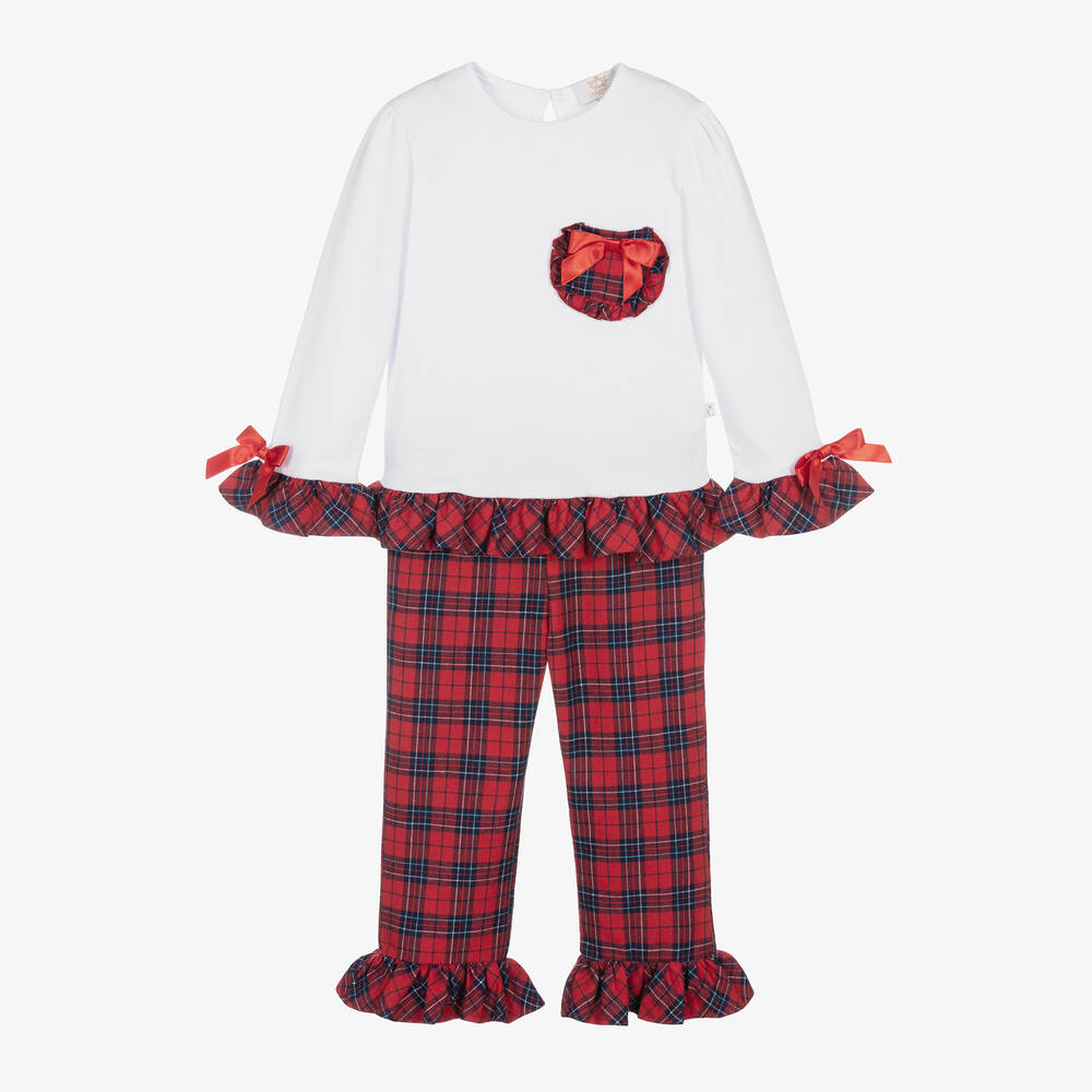 Caramelo Kids - Girls Red Tartan Check Cotton Pyjamas | Childrensalon