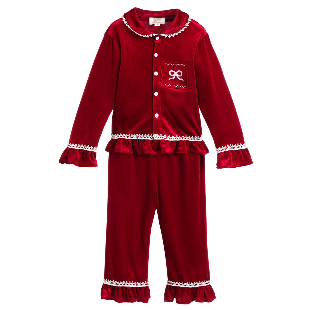Caramelo Kids' Girls Red Velour Pyjamas