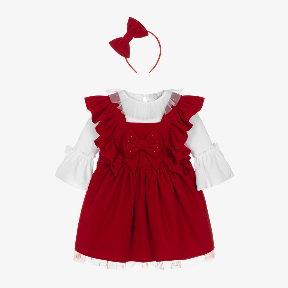 Caramelo Kids - Girls Red Velvet Dress Set | Childrensalon