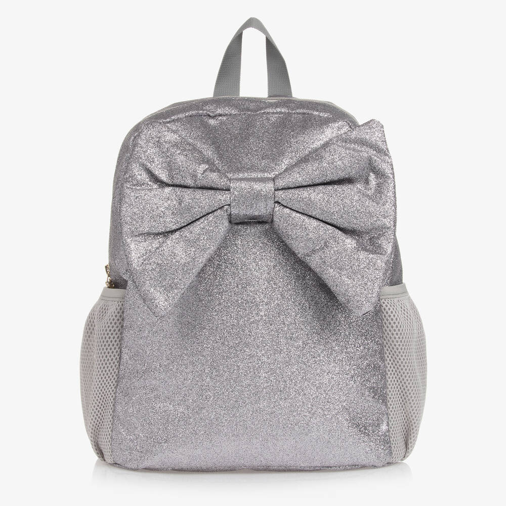 Caramelo Kids - Girls Silver Glitter Bow Backpack (35cm) | Childrensalon