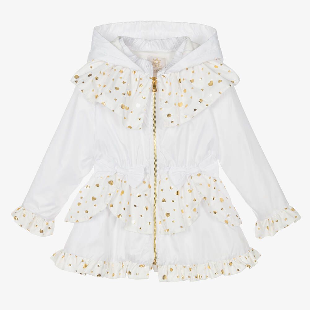 Caramelo Kids - Girls White & Gold Peplum Hooded Coat | Childrensalon