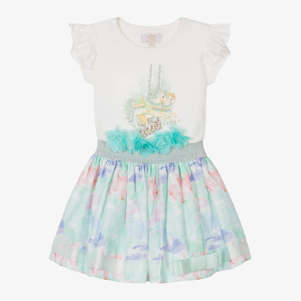 Caramelo Kids - Белая блузка и зеленая юбка для девочек | Childrensalon
