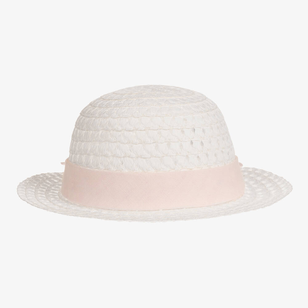 Caramelo Kids - Girls White & Pink Woven Hat | Childrensalon