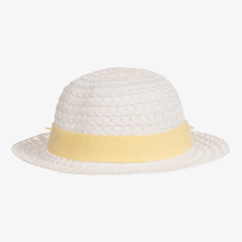 Caramelo Kids - قبعة قش صناعي محبوك لون أبيض وأصفر للبنات | Childrensalon